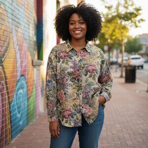 Ælfric Eden Tapestry Floral Button-Up Shirt – Vintage Inspired Jacquard Roses, S